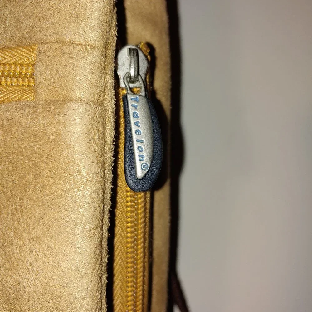 Travelon Crossbody Sling Bag Organizer Anti Theft Faux Suede Brown